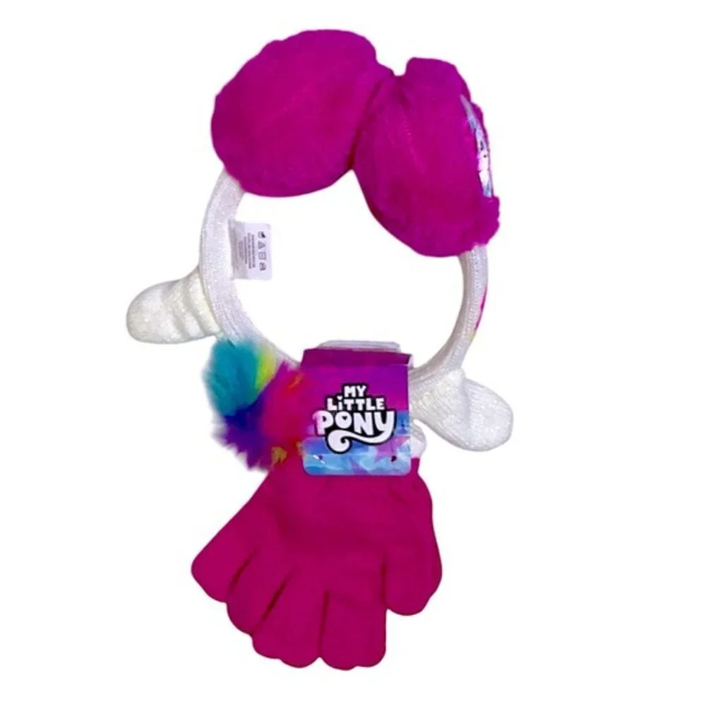 My Little Pony EarMuffs Warmer Stretchy Winter Glove Set Rainbow Pink Girls OS